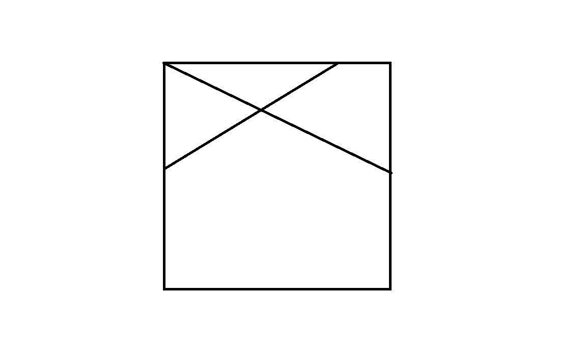 Разрезать квадрат 2 разрезами на 4 треугольника