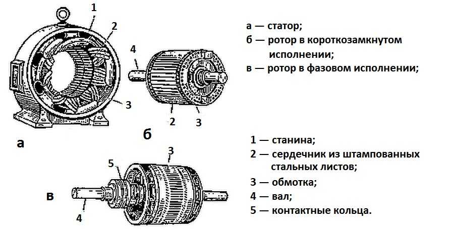 Основные части электродвигателя схема